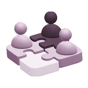 Партнерські програми: Три фігурки людей розташовані на шматочках з'єднаних пазлів, символ командної роботи